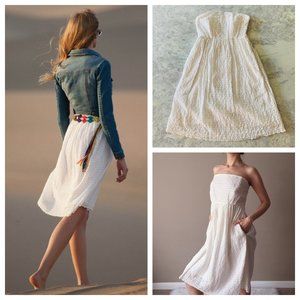 Anthropologie White Eyelet Strapless A Line Dress